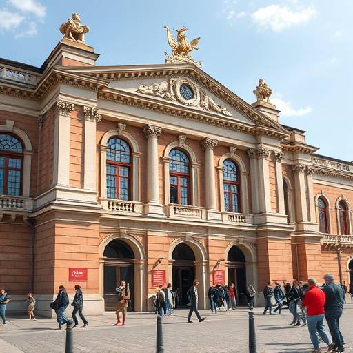 Fachada de un museo hist&radic;&ge;rico con visitantes admirando la arquitectura.