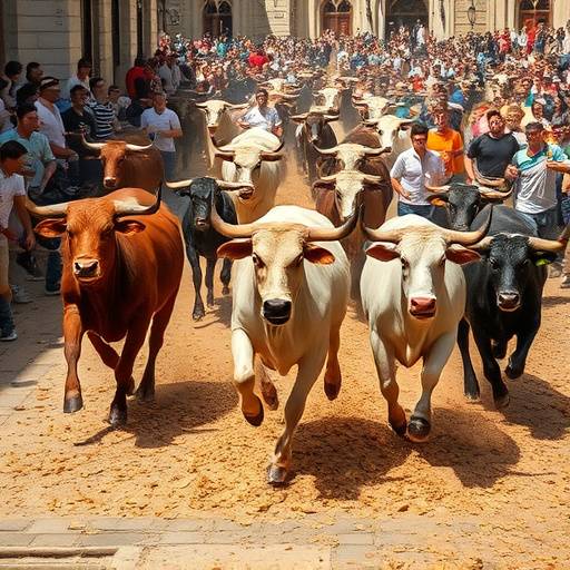 Grupo de corredores huyendo de los toros durante el encierro de San Ferm&iacute;n