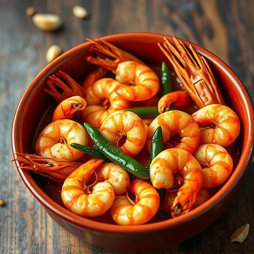 Imagen de unas gambas al ajillo chisporroteando en una cazuela de barro
