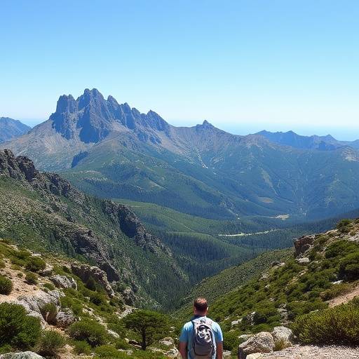 Paisaje de la Sierra de Gredos con picos monta&ntilde;osos y vegetaci&oacute;n verde