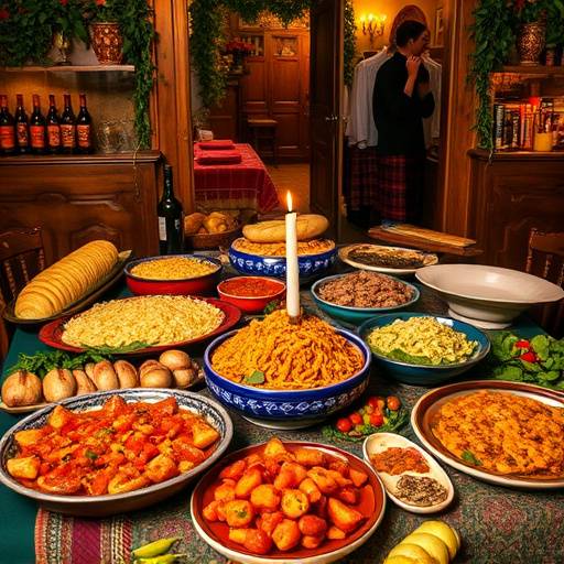 Platos t&radic;&ne;picos espa&radic;&plusmn;oles servidos en una mesa festiva.