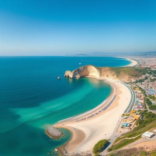 Vista de la playa de la Concha en San Sebasti&aacute;n con su forma de concha